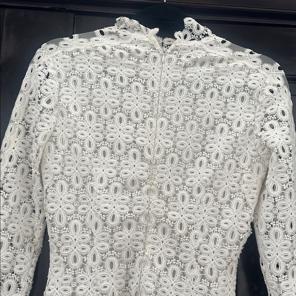 Jonathan Simkhai White Crochet Lace High-Neck Mini Dress - Picture 12 of 15